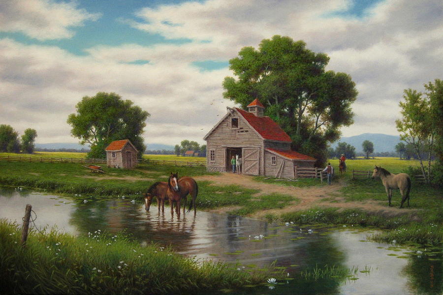 Horse Painting - The Old Horse Barn by Barry DeBaun