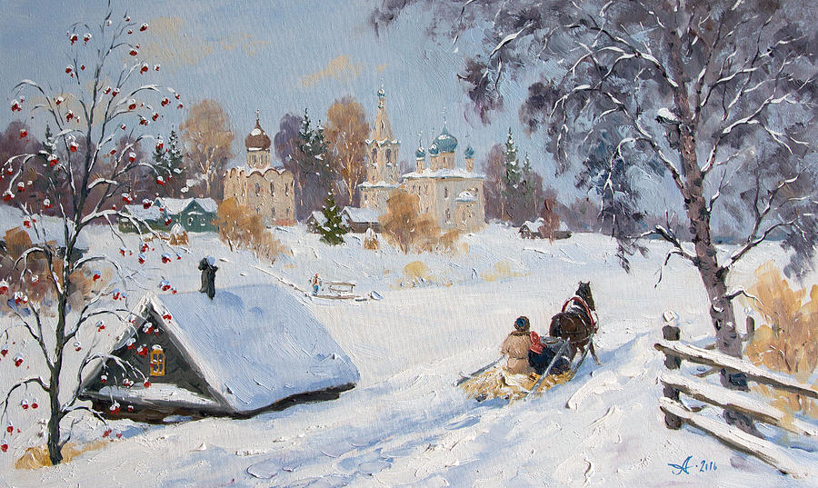 Winter Painting - The Old Ladoga. Russian winter by Alexander Alexandrovsky