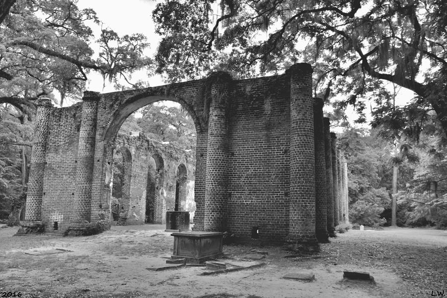The Old Sheldon Church Ruins Black And White Photograph by Lisa Wooten