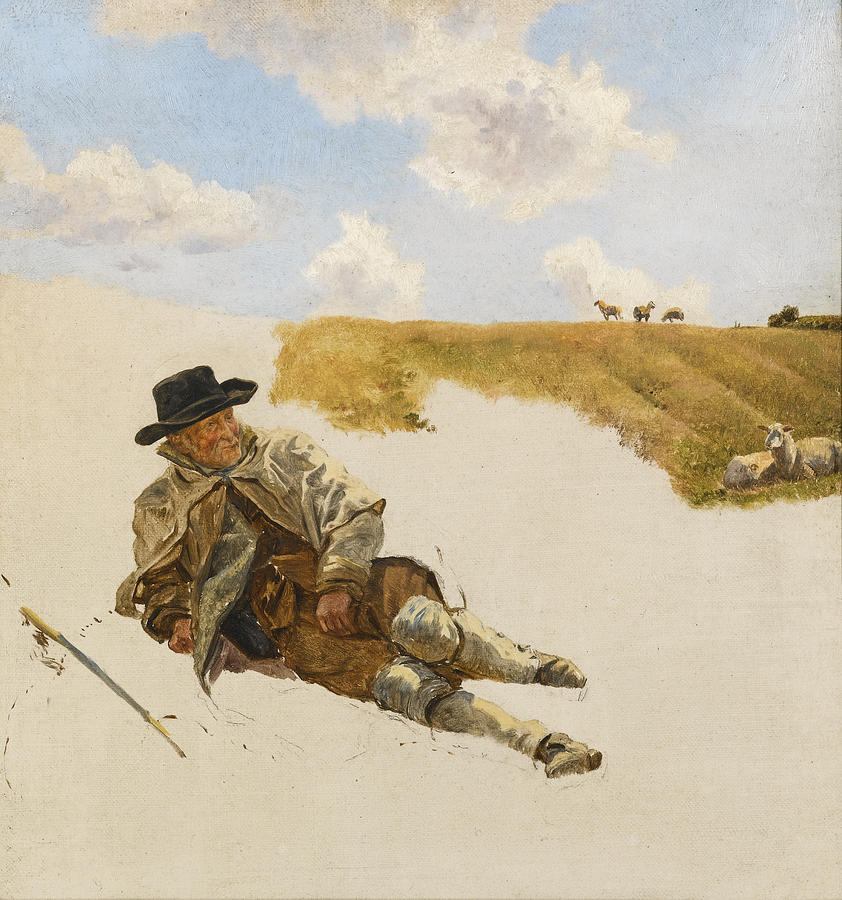 The Old Shepherd Painting by Henry William Banks Davis