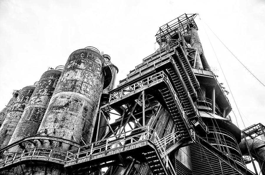 The Old Steel Mill - Bethlehem Pa in Black and White Photograph by Bill Cannon
