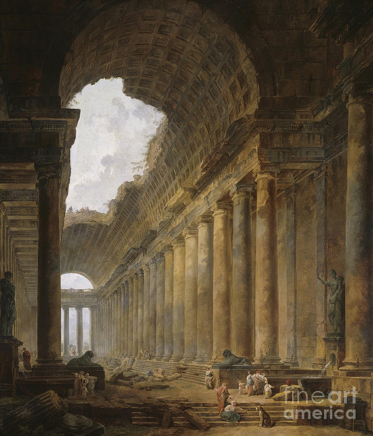 Greek Painting - The Old Temple by Hubert Robert