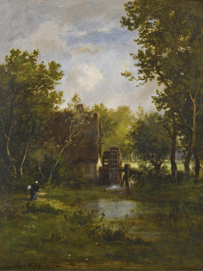 The Old Water Mill Painting by Leon Richet