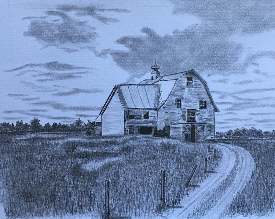 The Old White Barn Drawing by Tony Clark