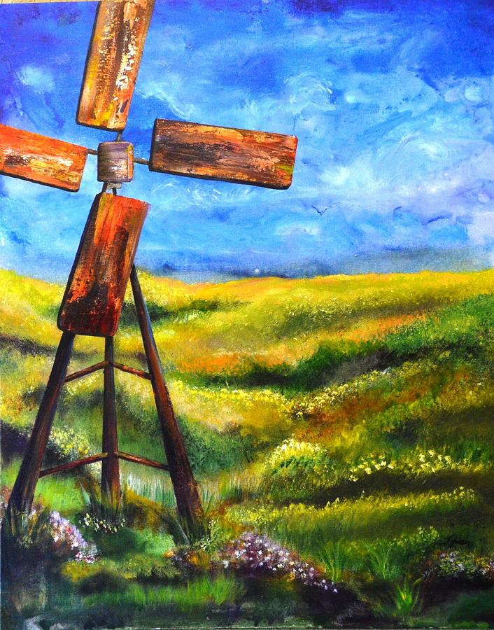The Old Windmill Painting by Evi Green