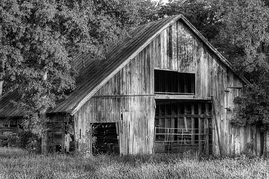 The Old Wooden Barn in Denton Black and White Photograph by JC Findley
