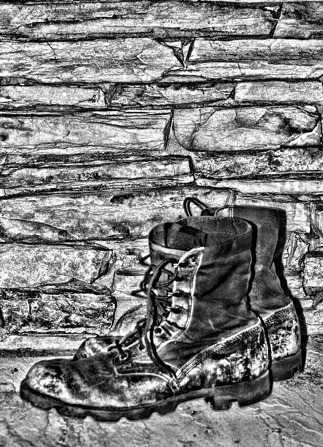 Brick Photograph - The Old Work Boots by Cathy Harper