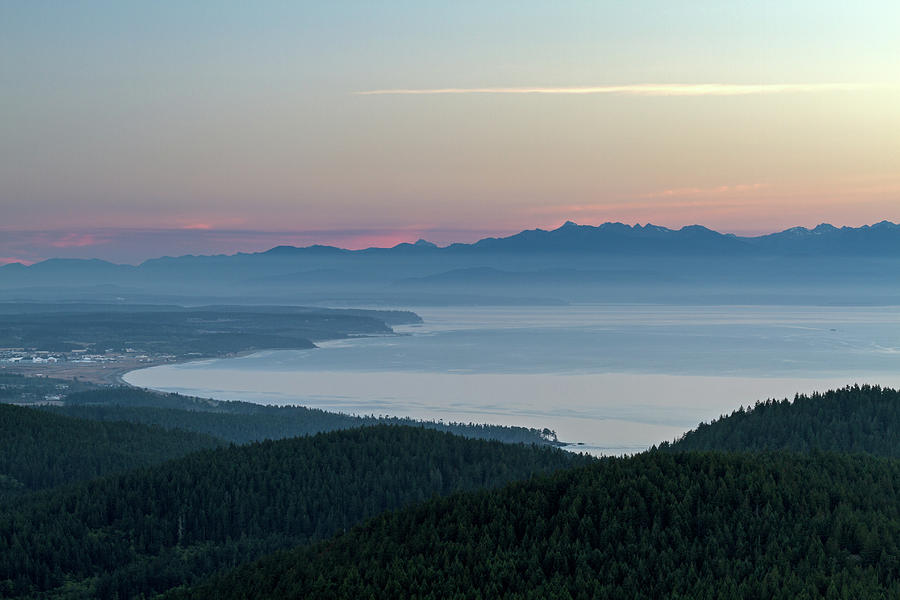 The Olympics and Straight of Juan De Fuca at Sunset Photograph by Michael Russell