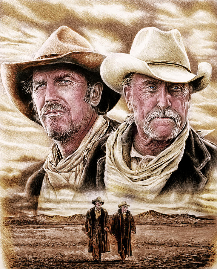 Kevin Costner Drawing -  The Open Range colour edit by Andrew Read by Andrew Read