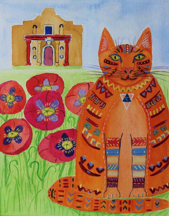 San Antonio Painting - the Orange Alamo Cat by Vera Smith