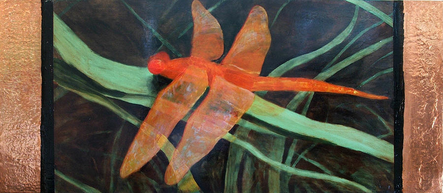 Orange Painting - The Orange Dragonfly by Ellen Beauregard