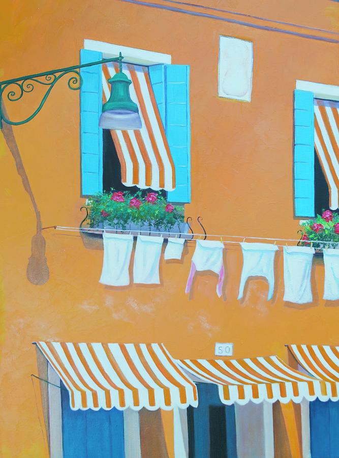 The orange house in Burano, Venice Painting by Jan Matson