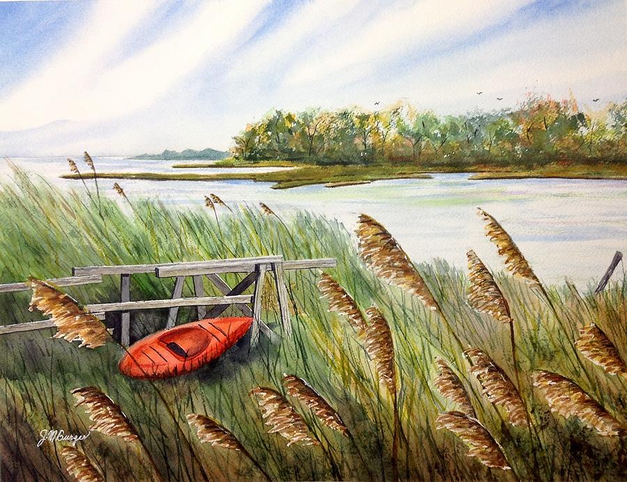 The Orange Kayak Painting by Joseph Burger The Orange Kayak Painting by Joseph Burger