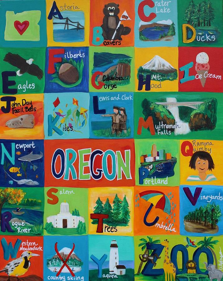 The Oregon Alphabet Painting by Kelly Simpson Hagen