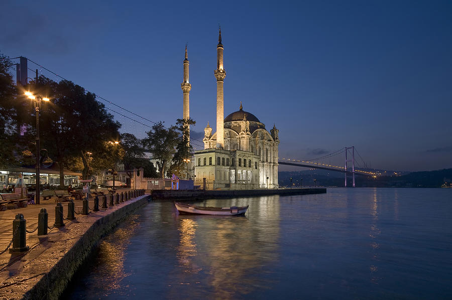 Turkey Photograph - The Ortakoy Mosque and Bosphorus Bridge at dusk by Ayhan Altun