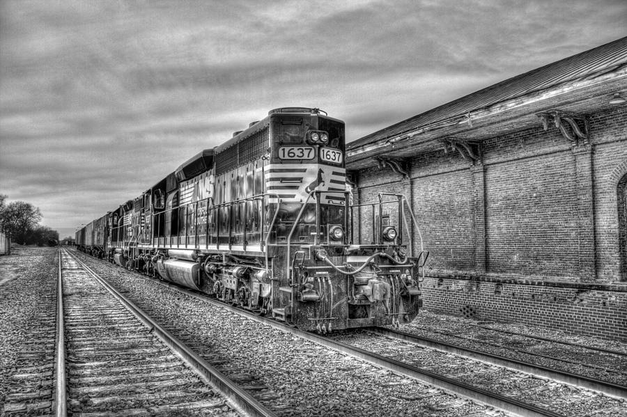 The Other Iron Horse BW Locomotive 1637 Norfolk Southern Railway Art Photograph by Reid Callaway