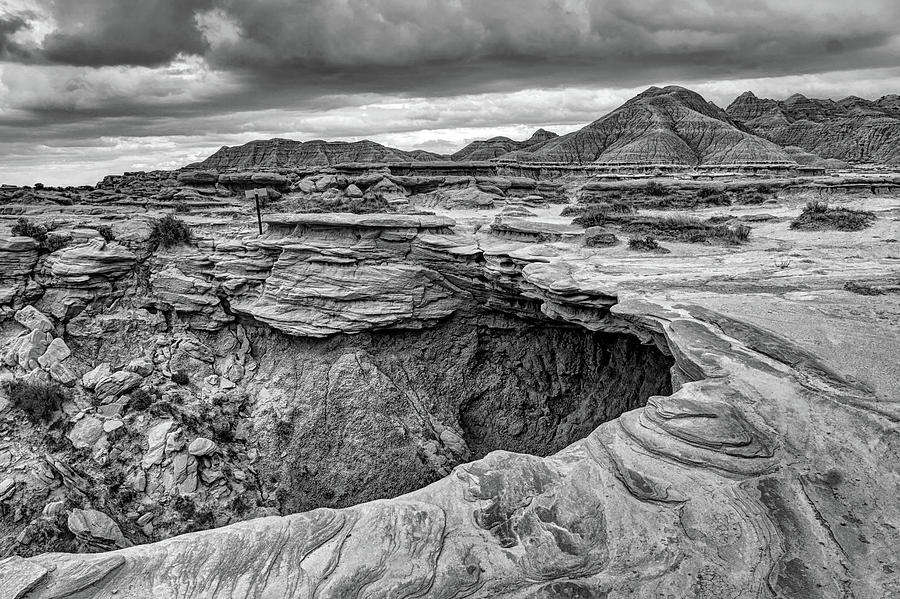 The Overhang - Black and White - Toadstool Geologic Park Photograph by Nikolyn McDonald