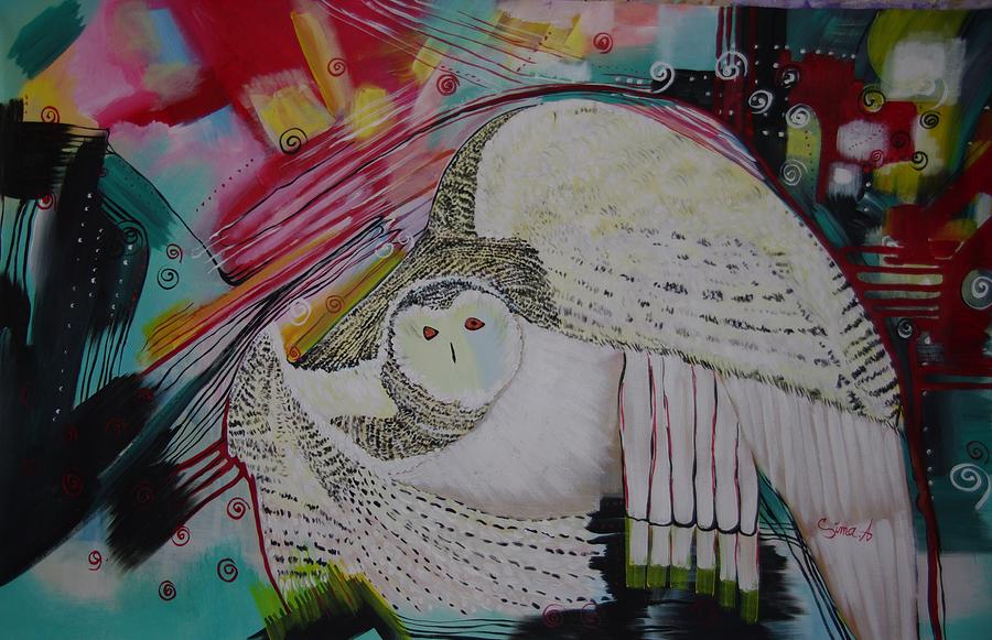The owl Painting by Sima Amid Wewetzer