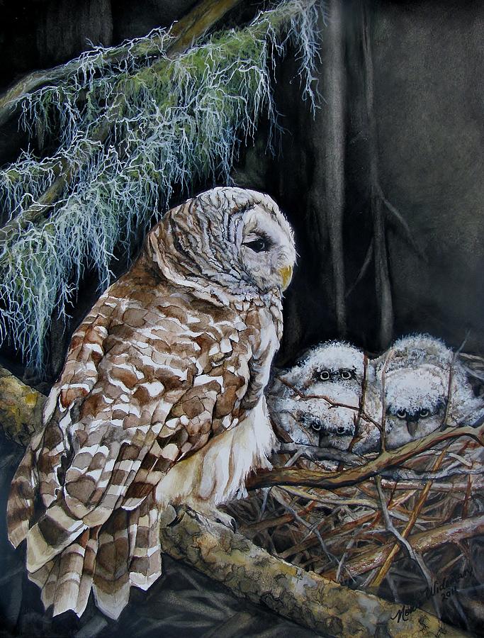 Wildlife Painting - The Owls Nest by Nonie Wideman