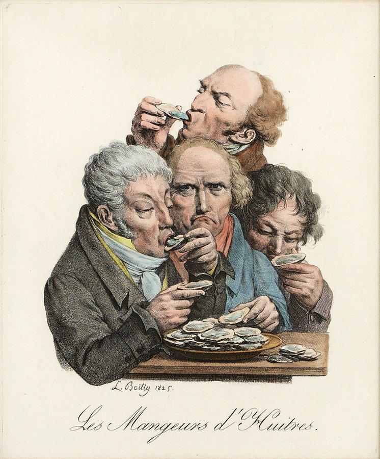The Oyster Eaters Drawing by Louis Leopold Boilly