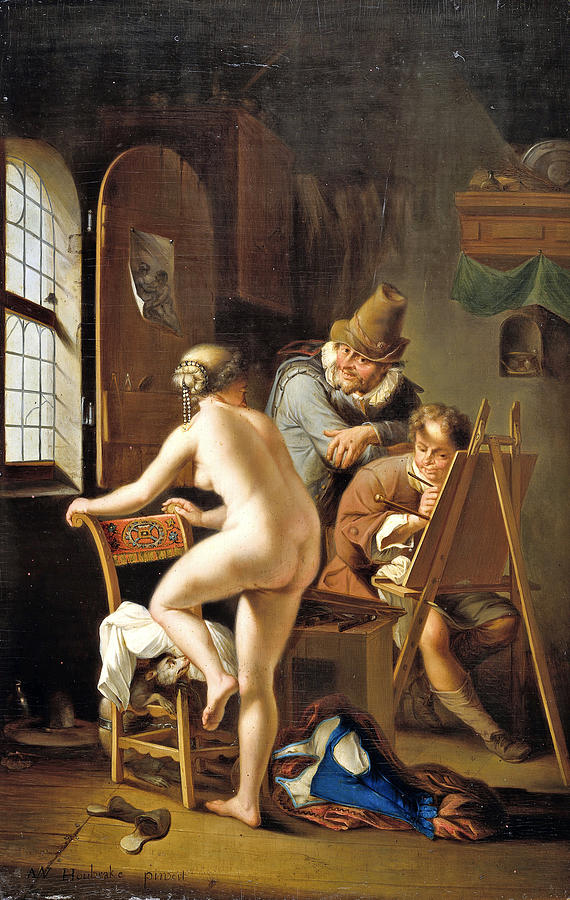The Painter and his Model Painting by Arnold Houbraken