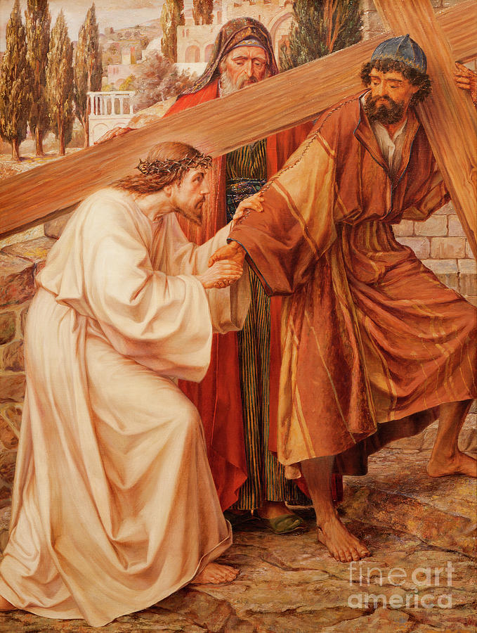 The painting Simon of Cyrene Helps Jesus Carry His Cross by Josef Piens Cooreman Photograph by Jozef Sedmak
