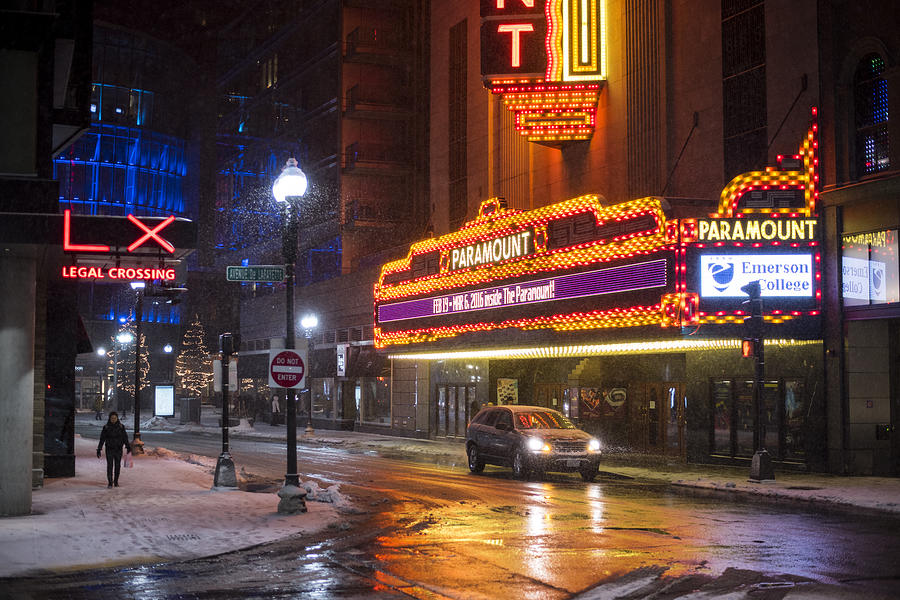 The Paramount On A Snowy Night Boston Ma Reflection Photograph By Toby