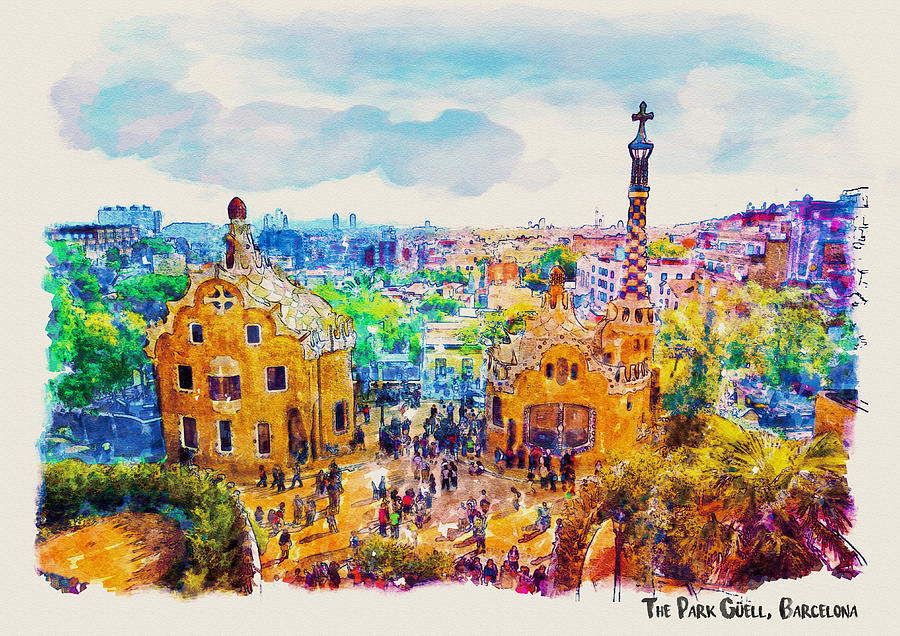 Park Guell Barcelona Painting by Marian Voicu