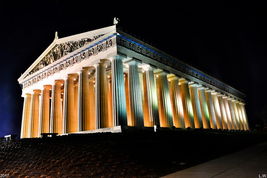 The Parthenon In Nashville Tennessee At Night 2 Photograph by Lisa Wooten