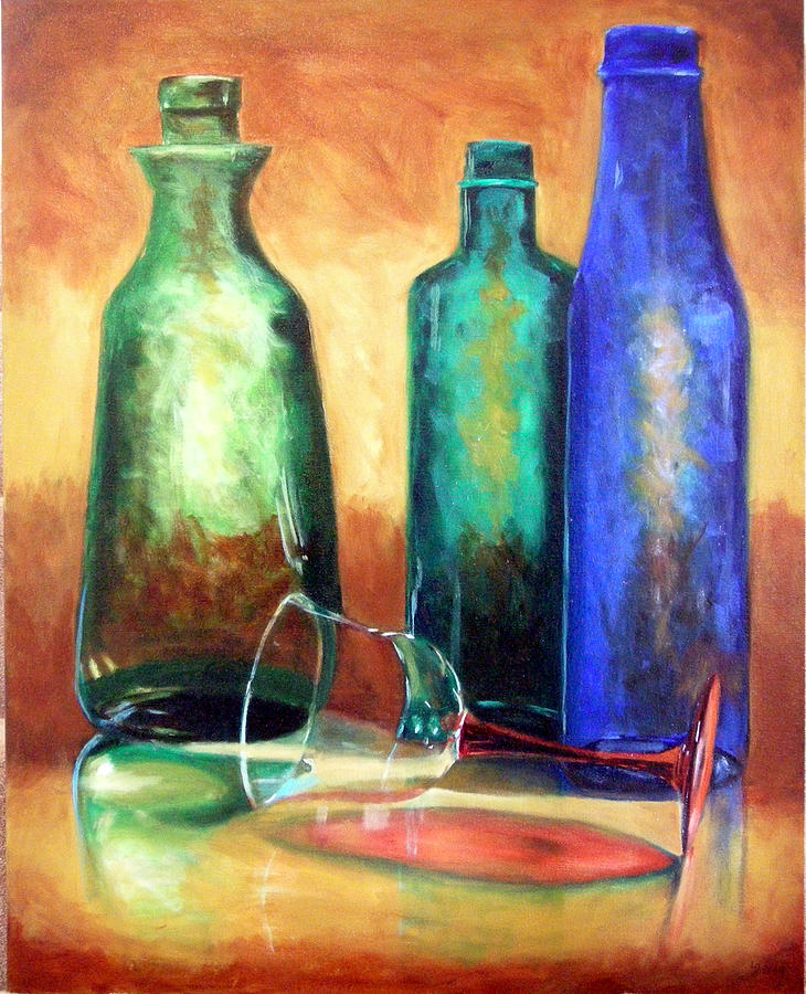 Bottle Painting - The Partys Over by Linda Hiller
