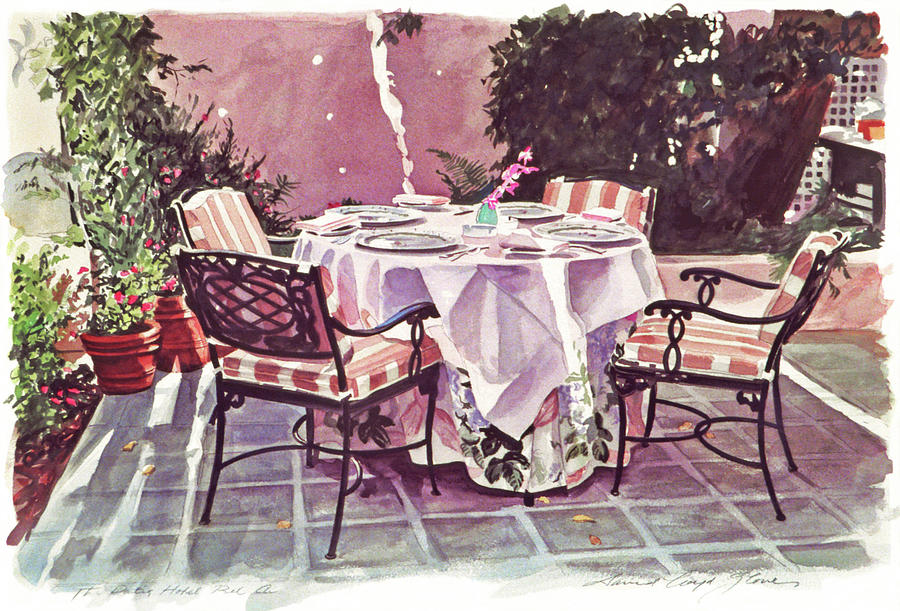 The Patio - Hotel Bel-air  Painting by David Lloyd Glover