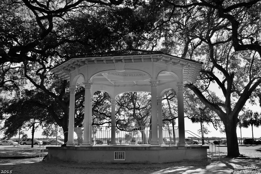 The Pavilion At Battery Park Charleston S C Black and White Photograph by Lisa Wooten