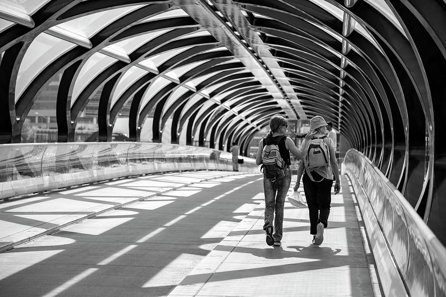 Black And White Photograph - The Peace Bridge in Calgary, Alberta by Ian Thompson