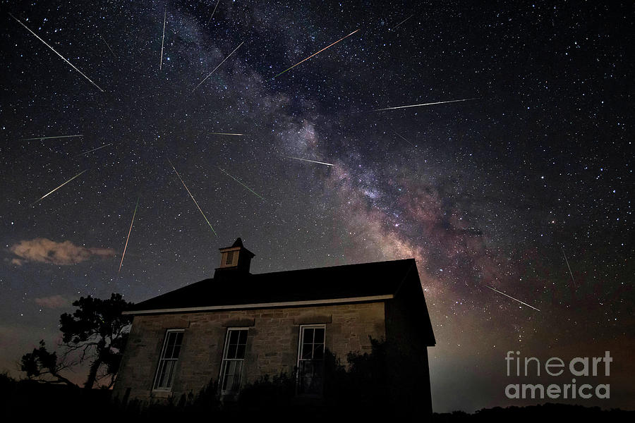 Perseid Meteor Shower Photograph - The Perseid meteor shower at Lower Fox Creek School  by Keith Kapple