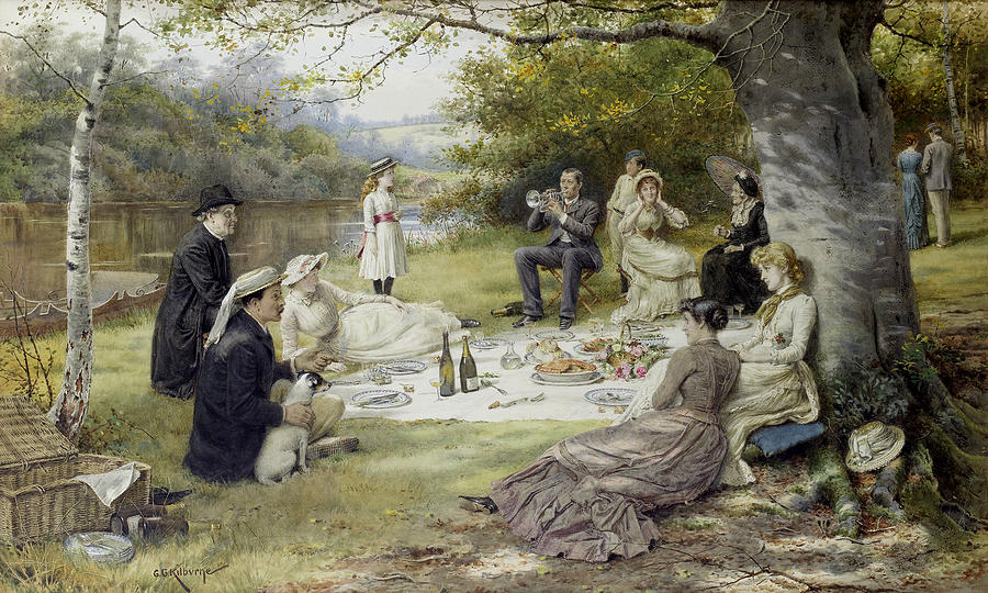 George Goodwin Kilburne Painting - The Picnic by MotionAge Designs