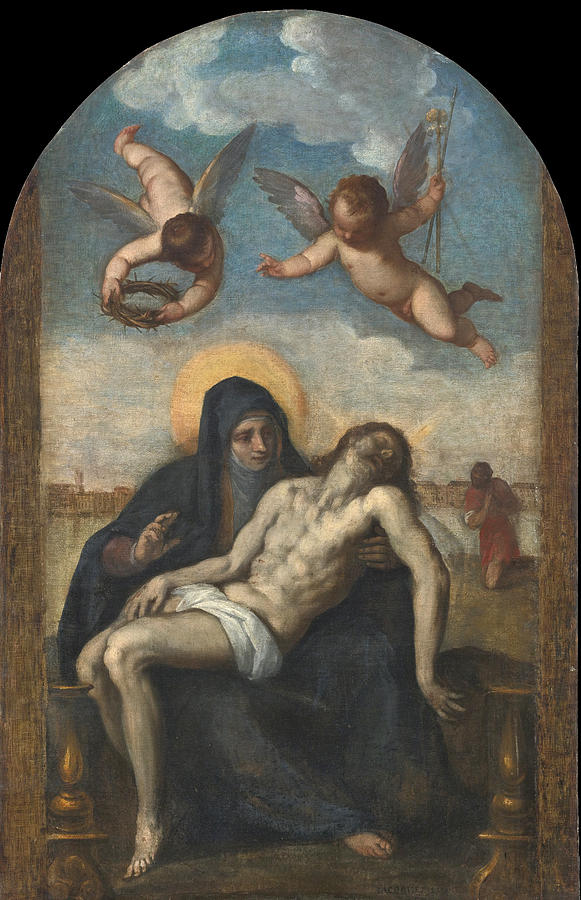 The Pieta. A View of Venice beyond Painting by Palma Il Giovane