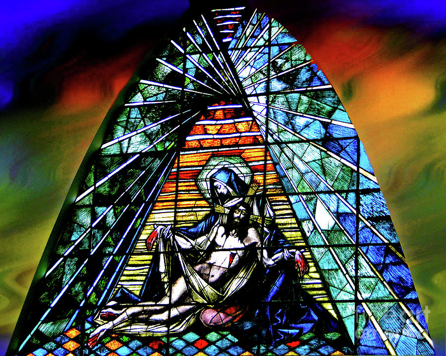 The Pieta In Stained Glass II - Giron Ecuador Photograph by Al Bourassa