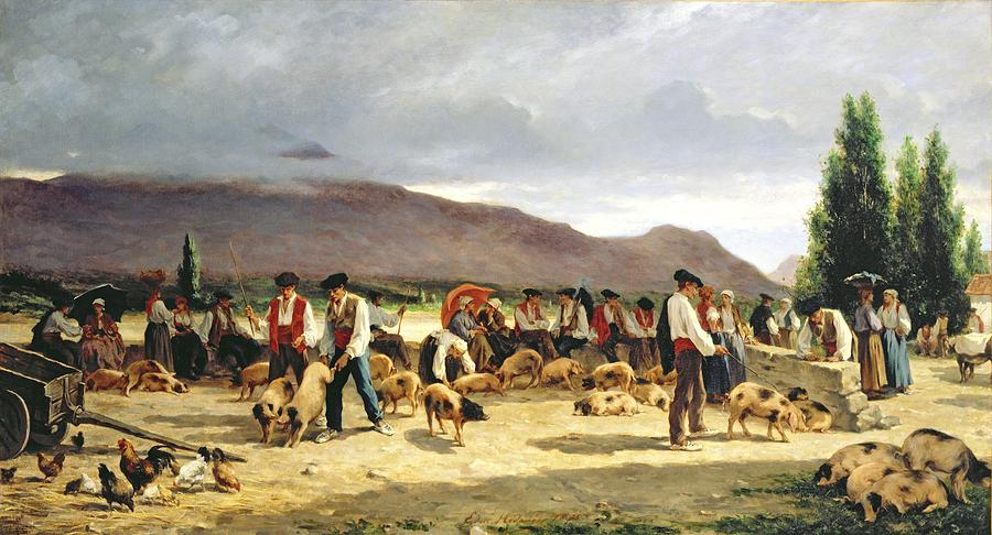 Pig Painting - The Pig Market by Pierre Edmond Alexandre Hedouin