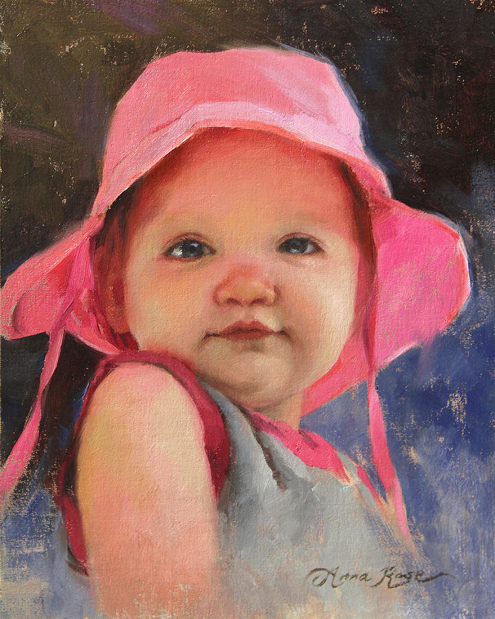 The Pink Hat - Cecelia At 11 Months Painting by Anna Rose Bain