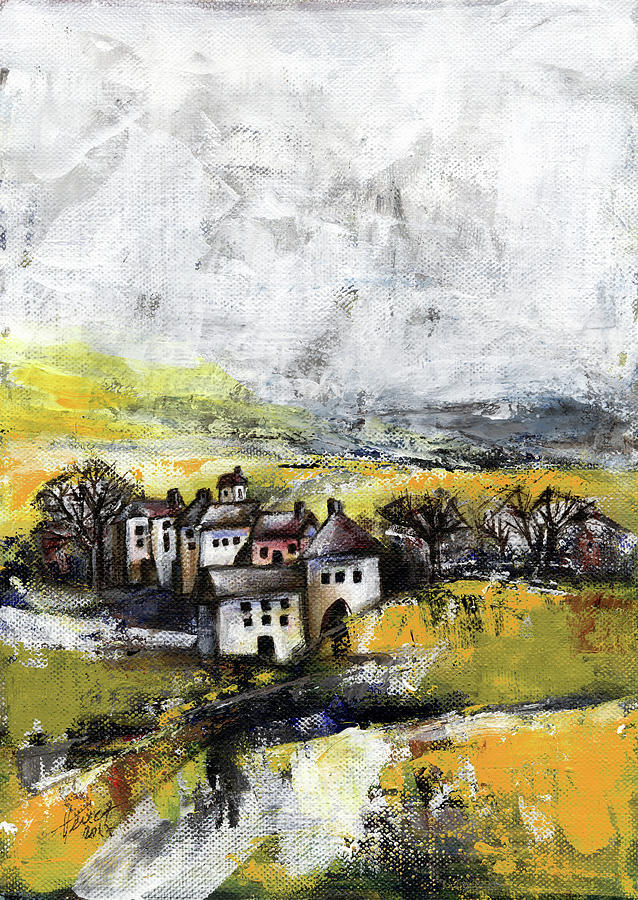 Landscape Painting - The pink house by Aniko Hencz Landscape Painting - The pink house by Aniko Hencz