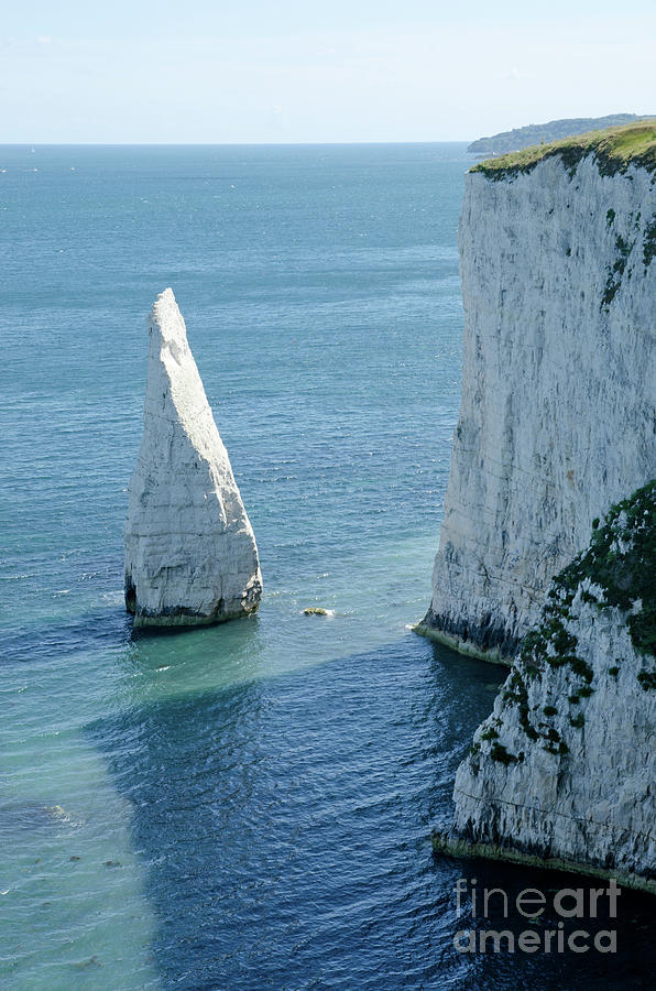 Nature Photograph - THE PINNACLE stack of white chalk on the Isle of Purbeck Dorset England UK by Andy Smy