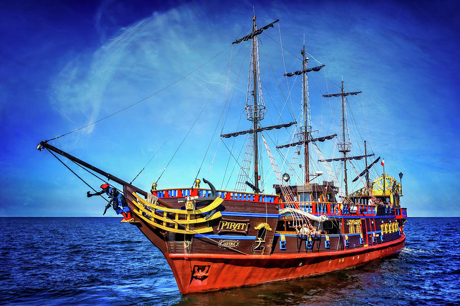 Vintage Photograph - The Pirate Ship Ustka in Sopot  by Carol Japp