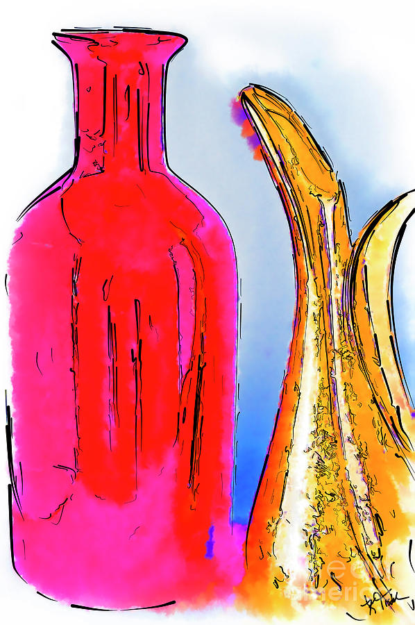 The Pitcher And Vase Watercolor Digital Art by Kirt Tisdale