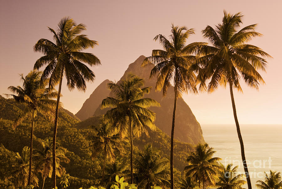 Sunset Photograph - The Pitons, St Lucia, Caribbean by Justin Foulkes
