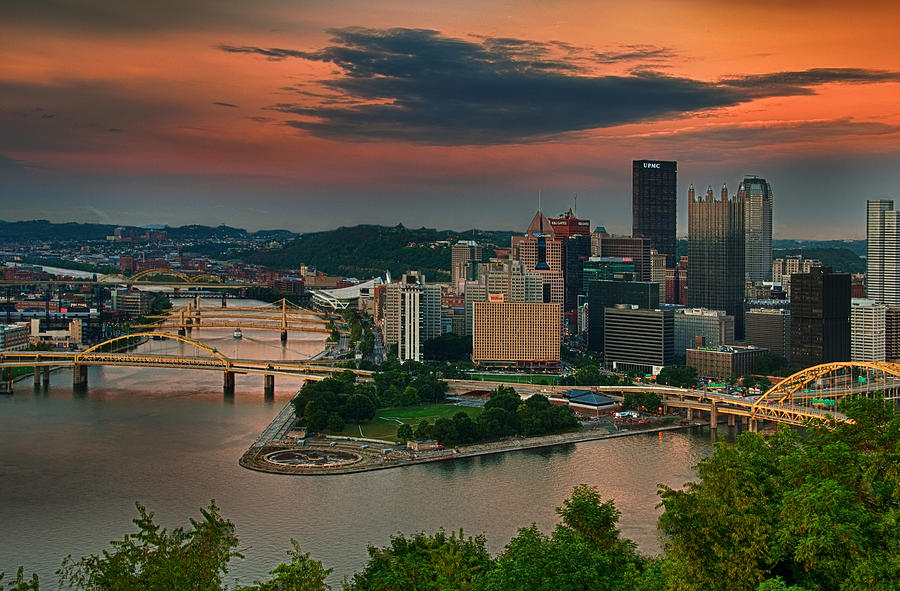 The Point - Pittsburgh - From Mt. Washington at Dusk Photograph by Mitch Spence