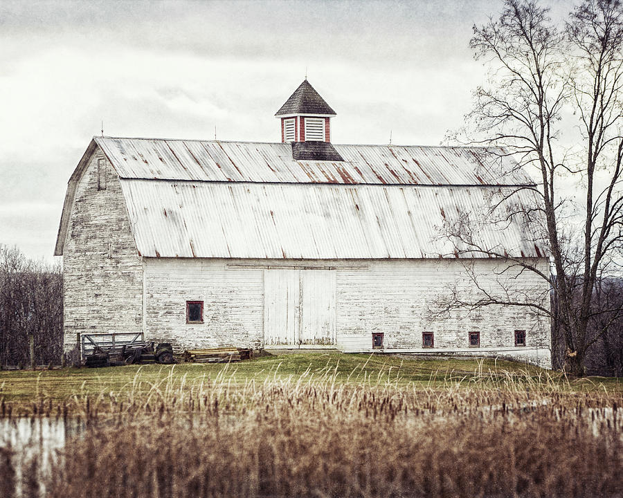 Winter Photograph - The Pond Barn - Rustic Barn Landscape by Lisa R