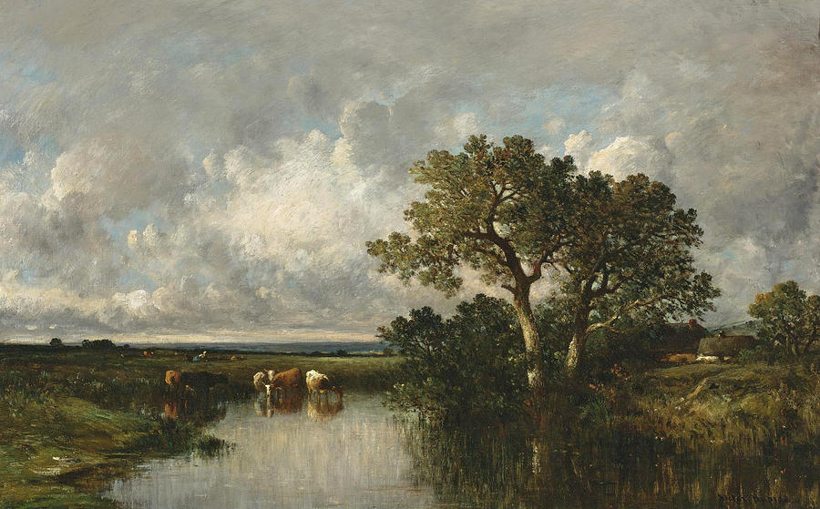 The Pond with Oaks Painting by Leon-Victor Dupre