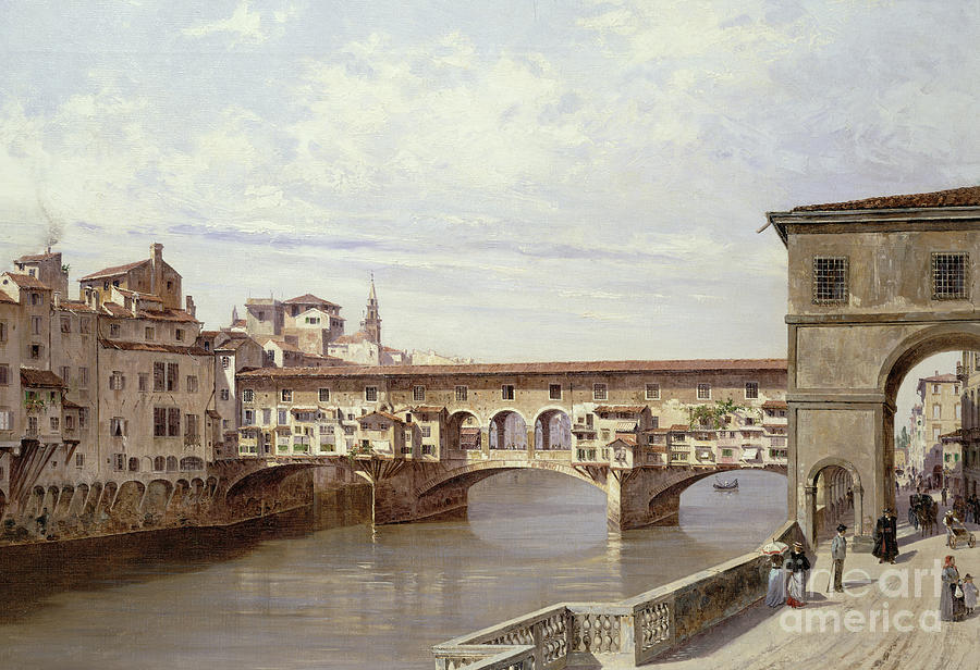 Architecture Painting - The Pontevecchio - Florence  by Antonietta Brandeis