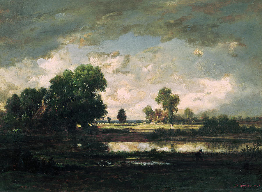 Landscape Painting - The Pool with a Stormy Sky by Pierre Etienne Theodore Rousseau