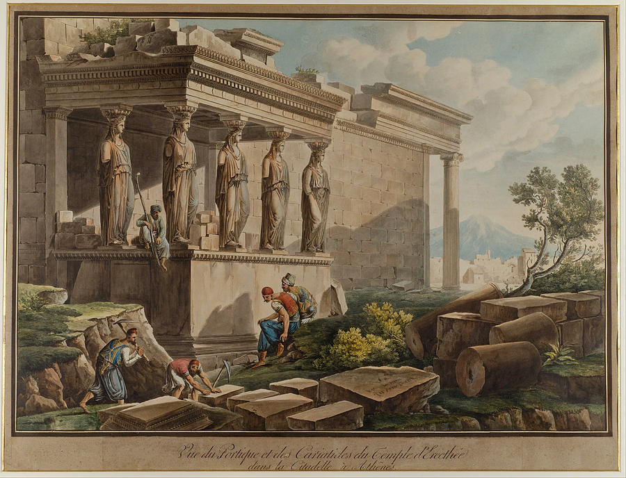 The Porch of the Caryatids on the Erechtheion Drawing by Louis-Francois Cassas
